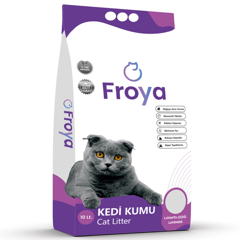 Froya Lavanta Kokulu Topaklanan 10L Bentonit Kedi Kumu
