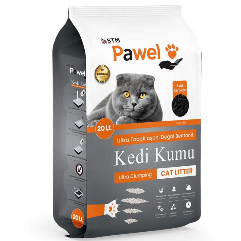 Pawel Aktif Karbonlu Topaklanan 20L Bentonit Kedi Kumu